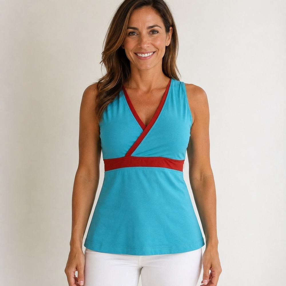 Lululemon Deep V Tank Turquoise Red Colourblock Racerback Yoga Top
